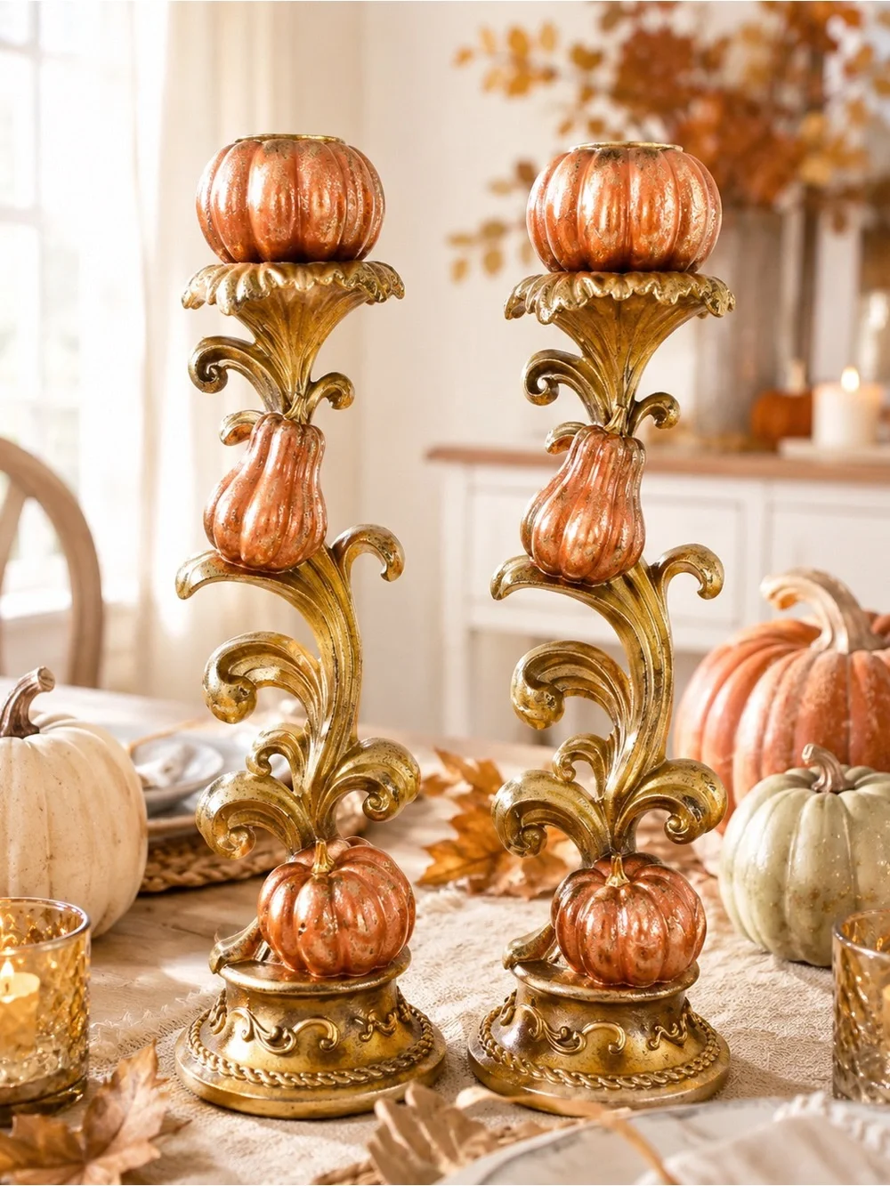 Acorn + Oak Harvest Collection Pumpkin Candle Holders Set of 2 New in Box